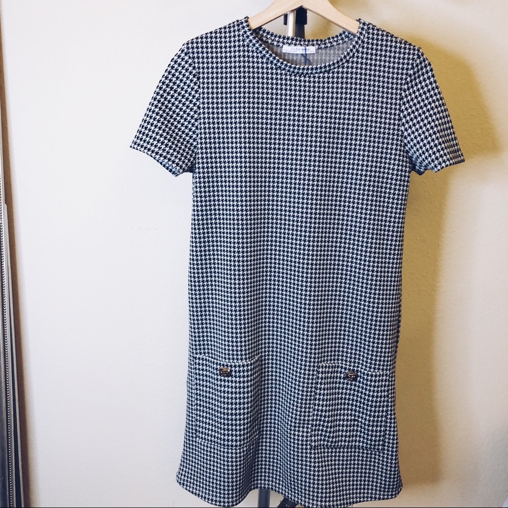 Zara black and white Houndstooth print Dress, S